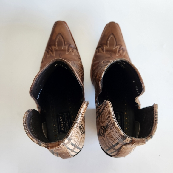 Ariat Pendelton Dixon Ankle Boot Weathered Brown Snip Toe Western Aztec Print 9B - Picture 11 of 16